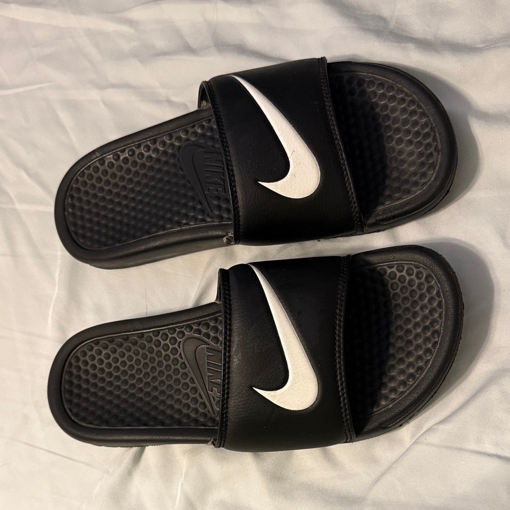 Nike Black Slides with White Logo